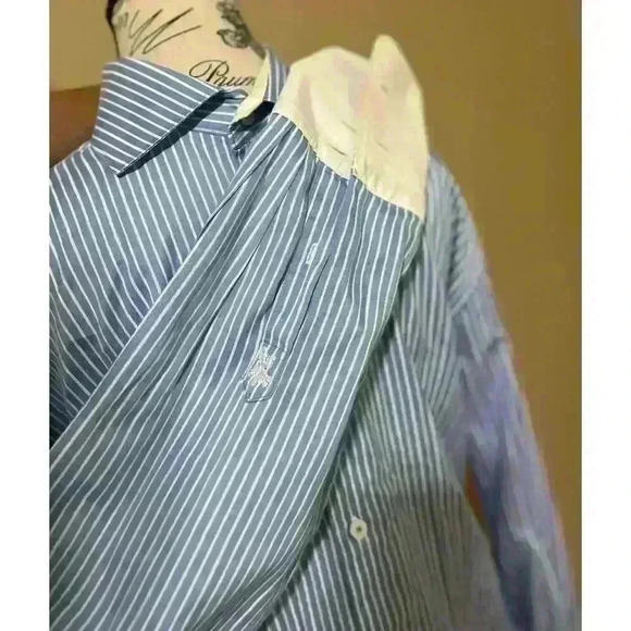 Bugatchi Shirt Mens X-Large Blue Stripe Flip Cuff Button Up Sharp Fit EUC - Picture 4 of 8